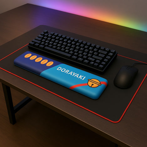 Bild på Handledsstöd för Gaming Tangentbord Dorayaki (360 mm) på ett skrivbord i en riktig gaming setup